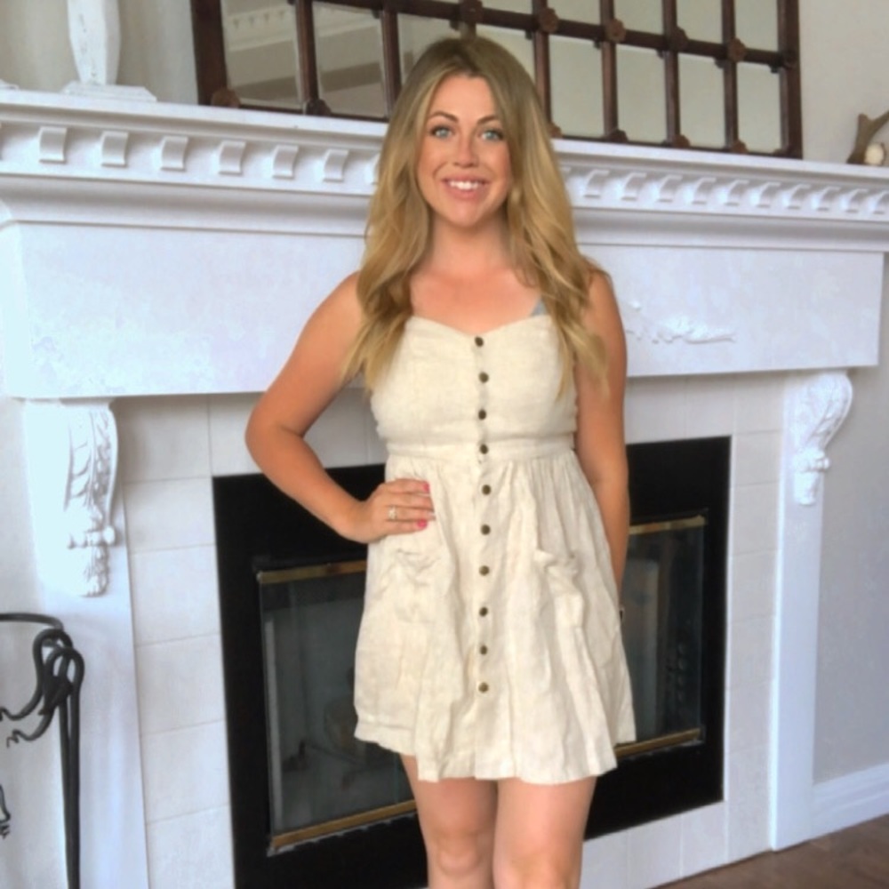 Cope Cream Linen Button Down Mini Dress Sz Small